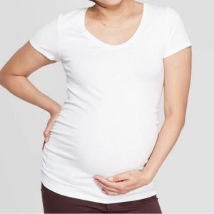 MATERNITY-Isabel Maternity- size M. V neck white tee with roused sides.